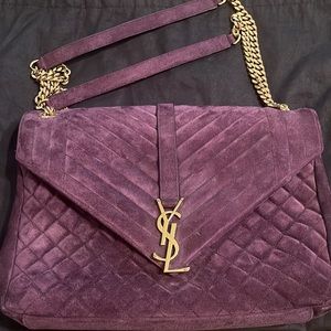 YSL Quilted Suede V-Flap Shoulder Bag- gentle used